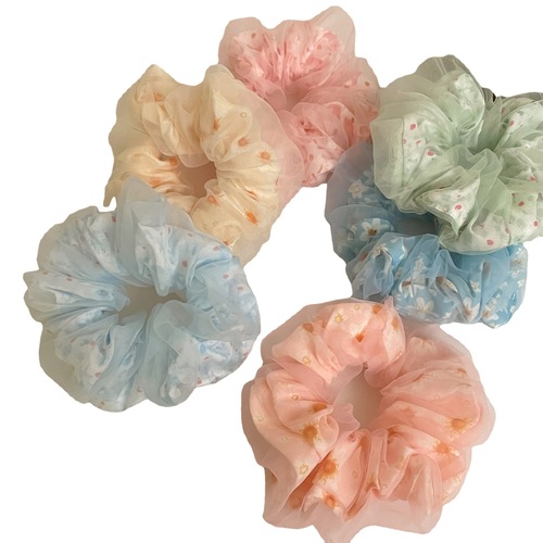Summer fresh and sweet Korean style large intestine hair ring mesh bag intestine floral polka dot rope college style rubber band hair accessory for women
