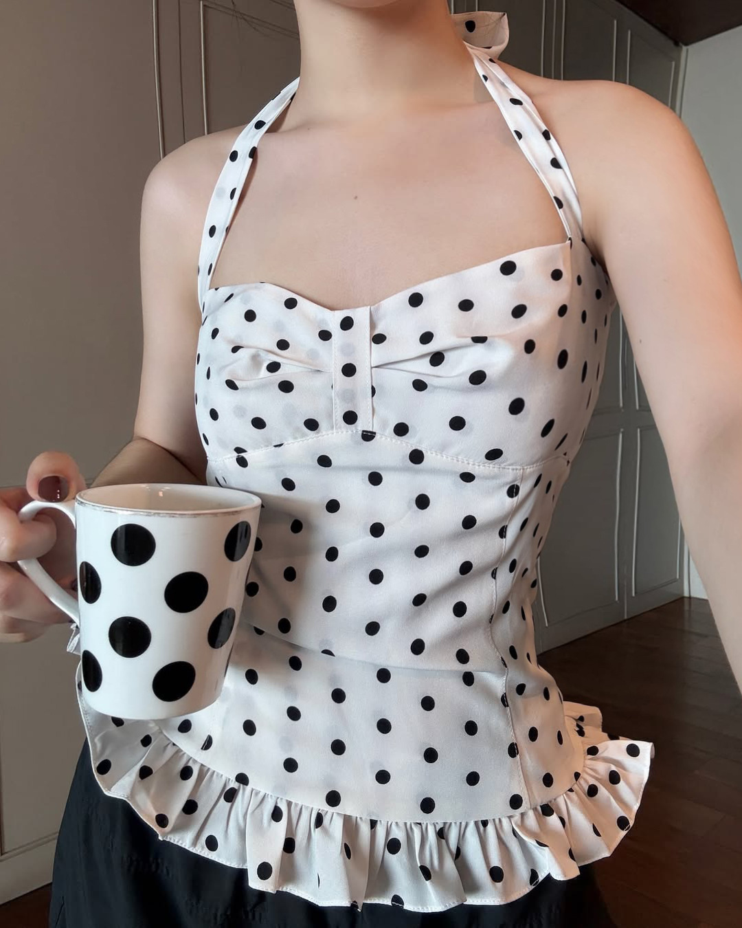 Women's Clothing Women's French Polka Dot Print Bustier Top Halter Neck Tie Vest Pure Sexy Princess Style Waist Cinching_ecoleips.com