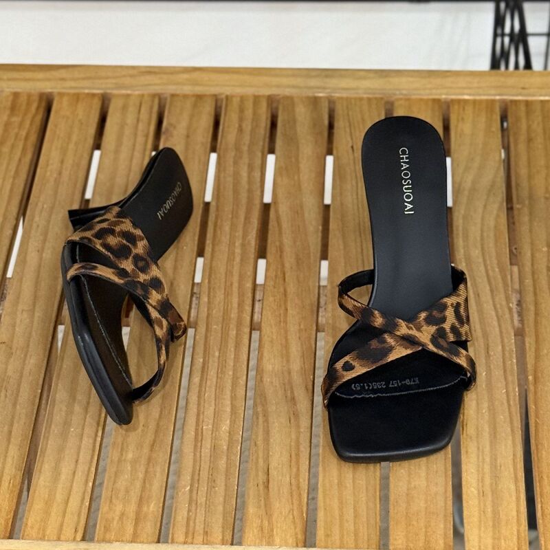 Leopard Print New Style Hot Girl Sandals for Women, Square Toe, Cross Strap, 2026 Trendy Thin Heel, Stylish High Heels Leopard Print New Style Hot Girl Sandals for Women, Square Toe, Cross Strap, 2026 Trendy Thin Heel, Stylish High Heels