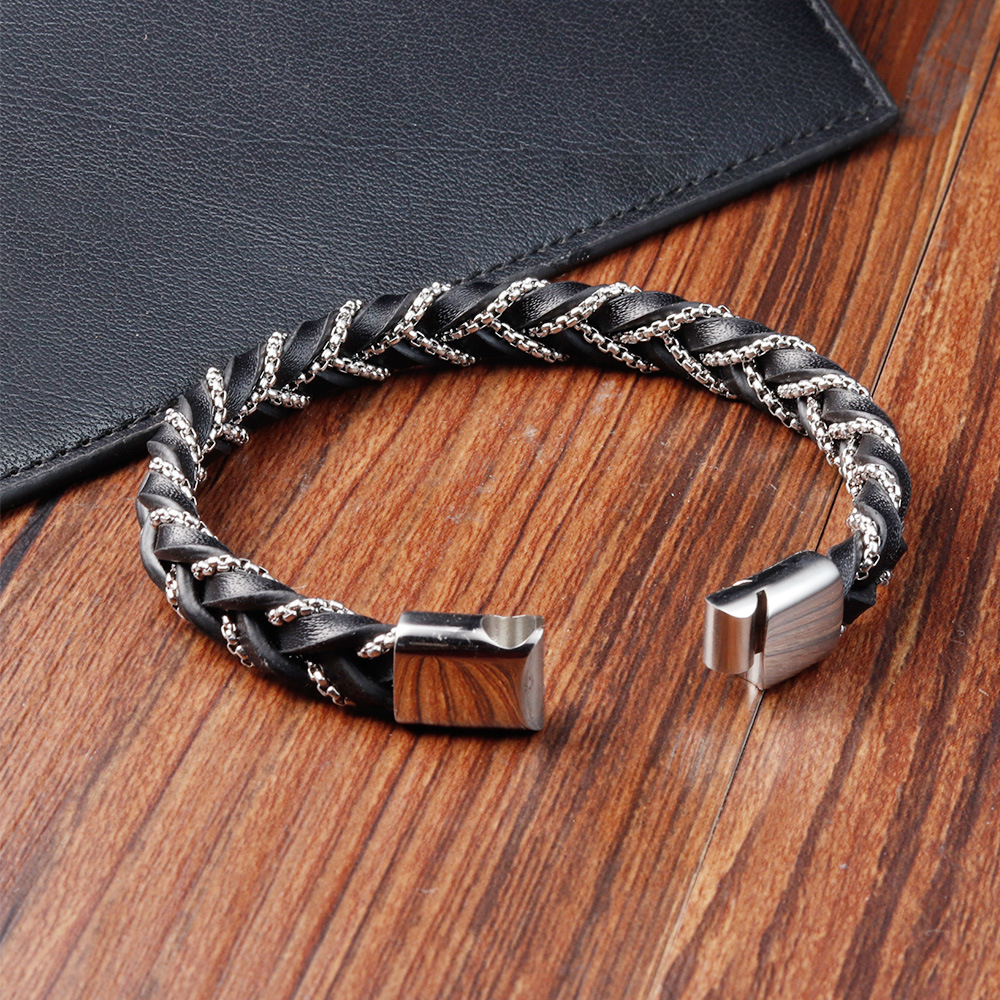 25g Weight Bangle Classification Leather Chain Material 1 Piece Quantity Daily Occasion Leather Material Geometric Pattern Men's Gender Polishing Design Simple Style Style Simple Style Geometric Leather Polishing Men's Bangle Men Cord & Leather Bracelets 9