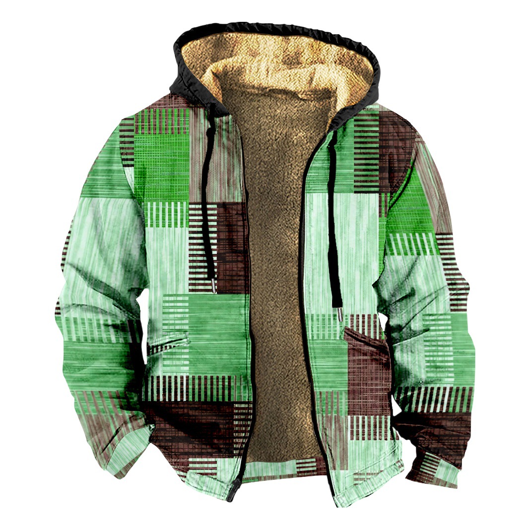 Patrón de multi-color transfronterizo europeo y americano impresión 3D Impresión digital suéter con capucha forro marrón Chaqueta de algodón acolchado