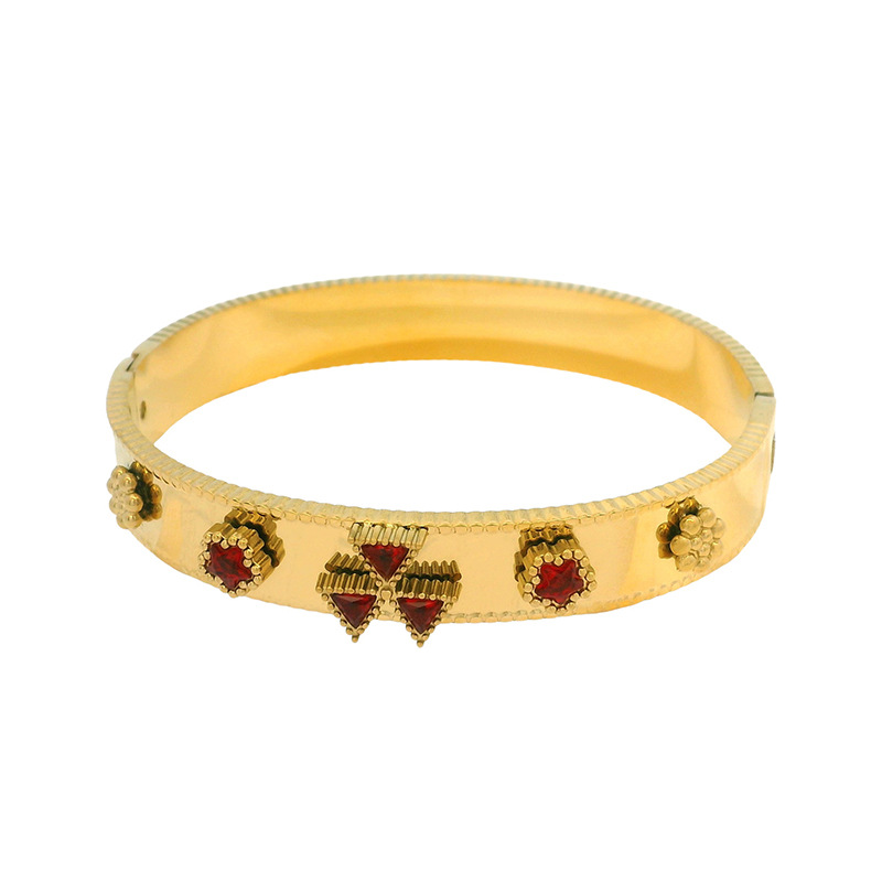 Xuping joyas molino de viento de tres hojas colorido brazalete de piedra preciosa ancha chapado en oro 24 quilates temperamento joyas de moda