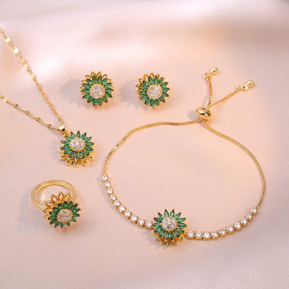 Jewelry Set Classification Wholesale Jewelry Elegant Flower Titanium Steel Copper Diamond Jewelry Set