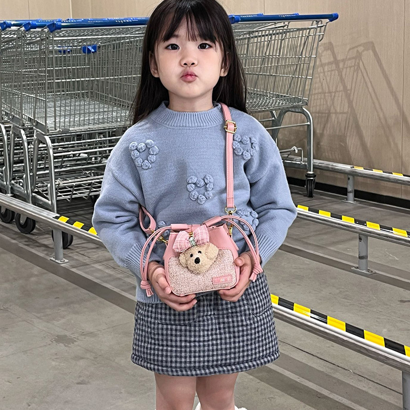 Mochila de cuerda extranjera de dibujos animados lindos perros de peluche, bolsas de hombro para niños, otoño y invierno, nuevas bolsas para niños