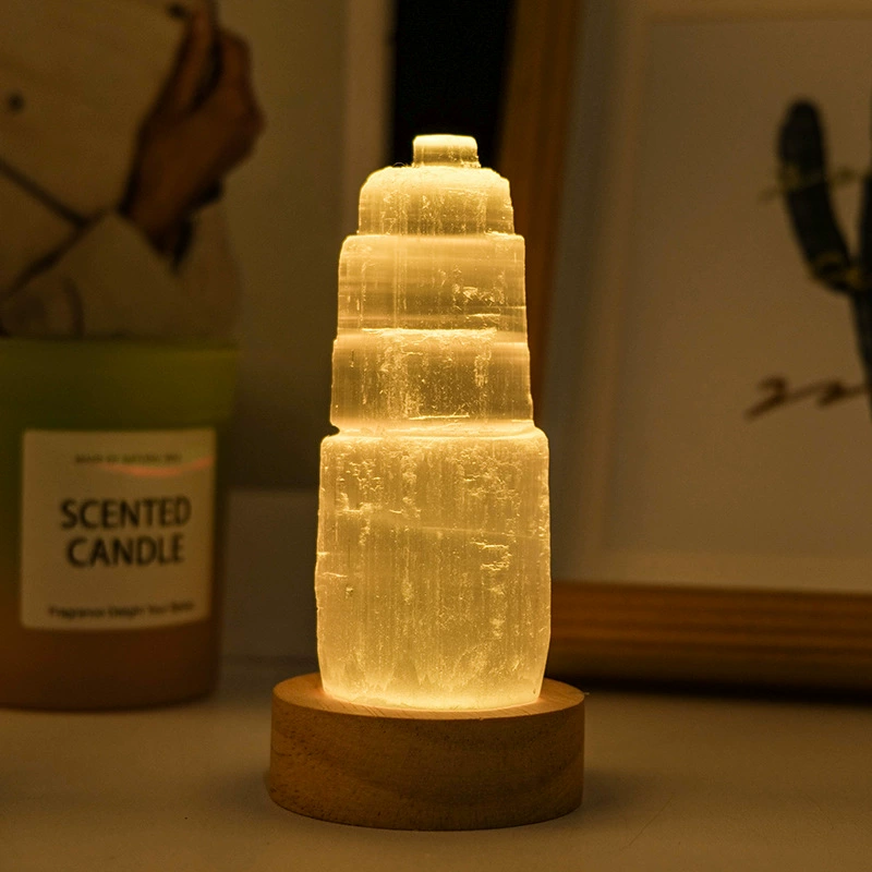 Gypsum tower night lamp, Moroccan translucent crystal ornament, LED base options, 6–20 cm