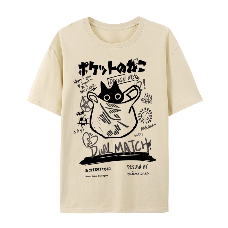INS热销新款大眼黑色猫猫印花休闲夏季日常宽松圆领T恤男女同款|undefined
