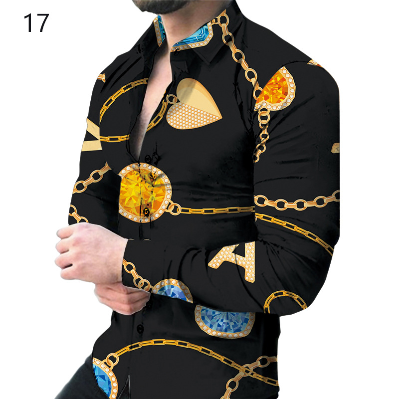 2023 Europea y América primavera nuevos hombres 3D impreso personalizado de solapa casual Camisa de manga larga de los hombres más tamaño camisa de los hombres