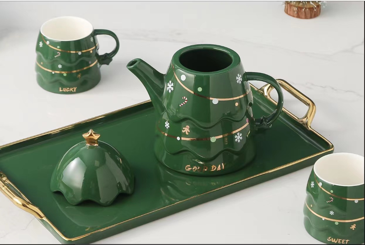 Creativo Estilo nórdico árbol de Navidad botella de agua fría cerámica hogar taza traje combinación de alta apariencia regalo de lujo ligero