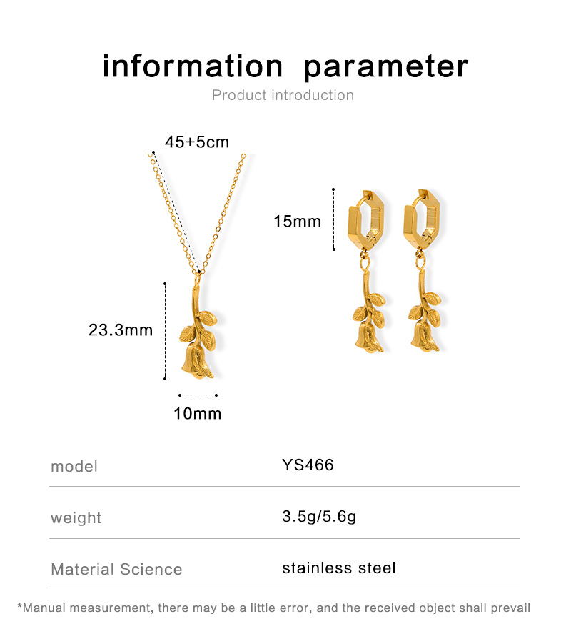 9g Weight Fashion Rose Stainless Steel Titanium Steel Plating Women's Earrings Necklace