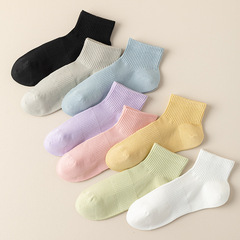 Pure Cotton Antibacterial Odor-Resistant Sweat Absorbent Socks Women's Short Socks Spring and Summer Thin Mesh Breathable Girls Cute Mid-Calf Socks 