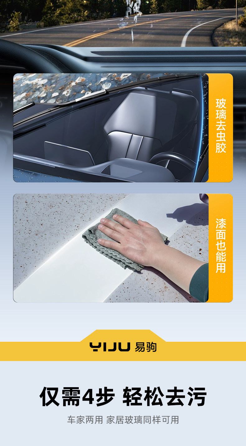 Powerful Stain Remover and Oil Film Remover for Car Glass, Insect Glue Residue Remover, Ethanol Concentrate, All-Season Windshield Wiper Fluid