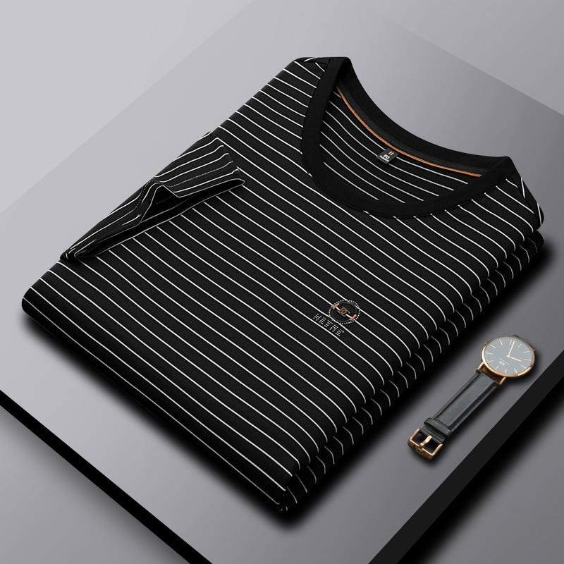 Special Clearance Men's Summer Breathable Uncle Yarn-Dyed Stripesd Classic Fashion Casual Men's t Round Neck Short-Sleeved T-Shirt