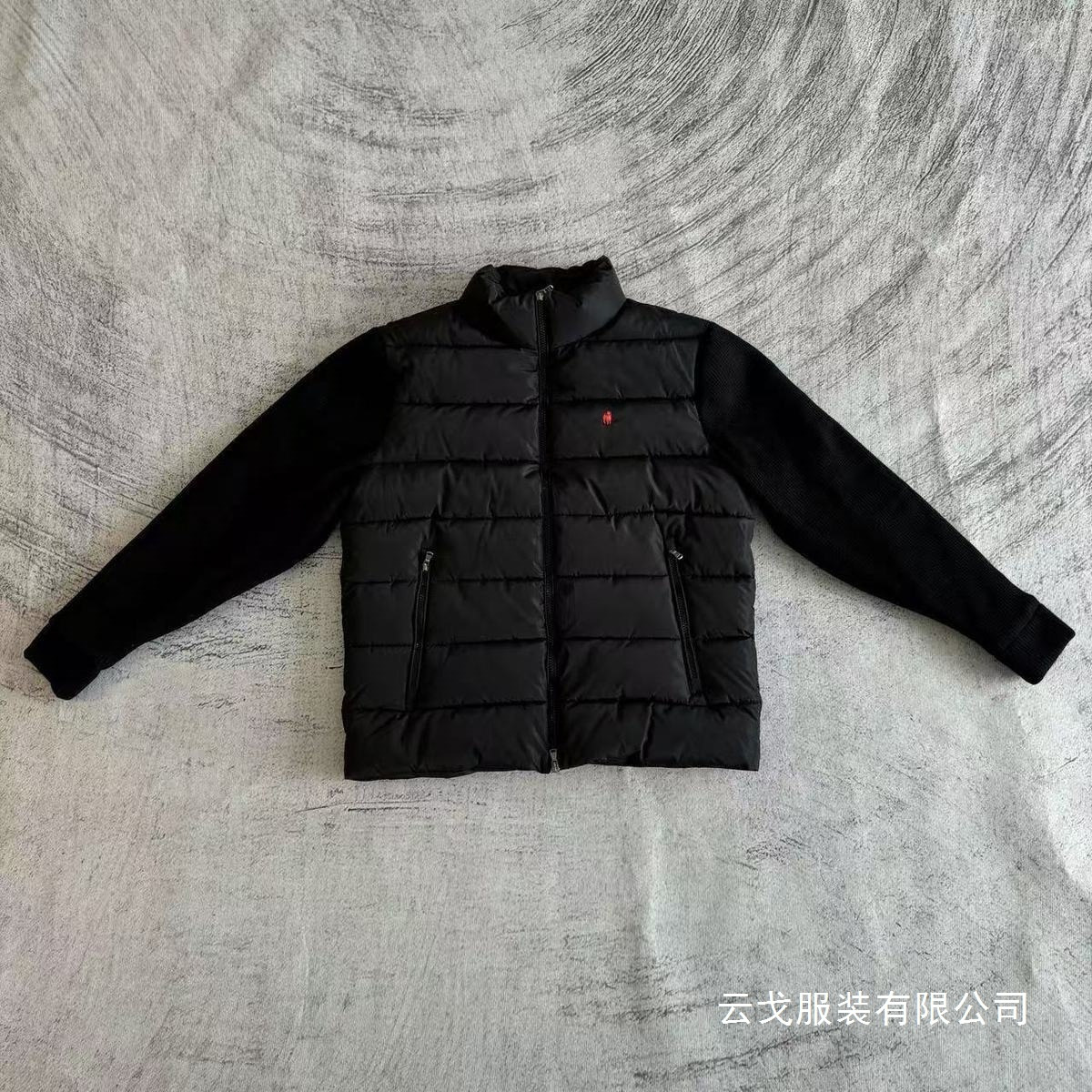 RL跨境秋冬红马拼接新款刺绣针织棉服立领轻薄休闲保暖外套