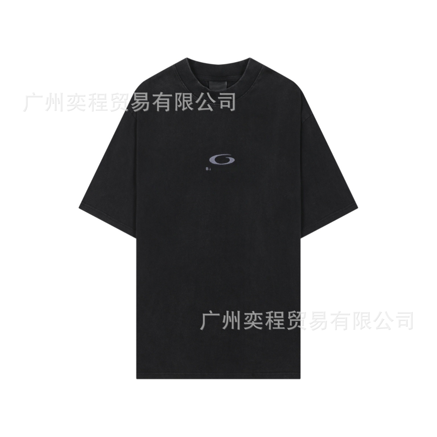 环扣刺绣短T洗水黑