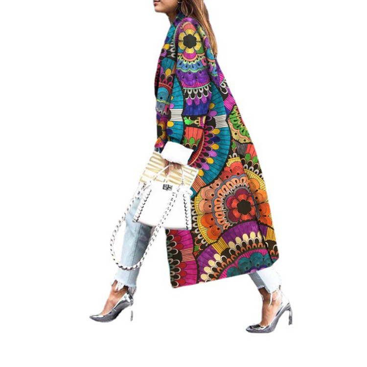 Abrigo Largo de Lana Estampado para Mujer de Tela de Lana, Engrosado, Manga Larga, para Invierno