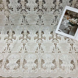 全棉激光盘绳绣花 激光绣 厂家直销 蕾丝服装面料连衣裙婚纱服