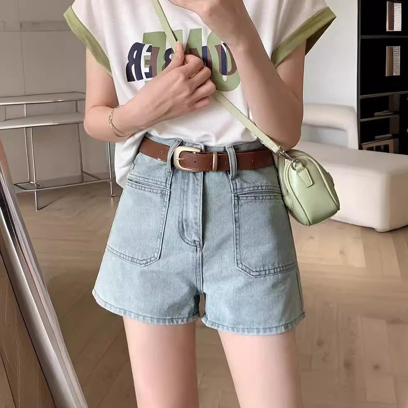 New Women's Denim Shorts for Summer, High-Waisted with a Stylish Design, Pocket Straight-Leg Pants, Slimming and Loose A-Line Wide-Leg Pants