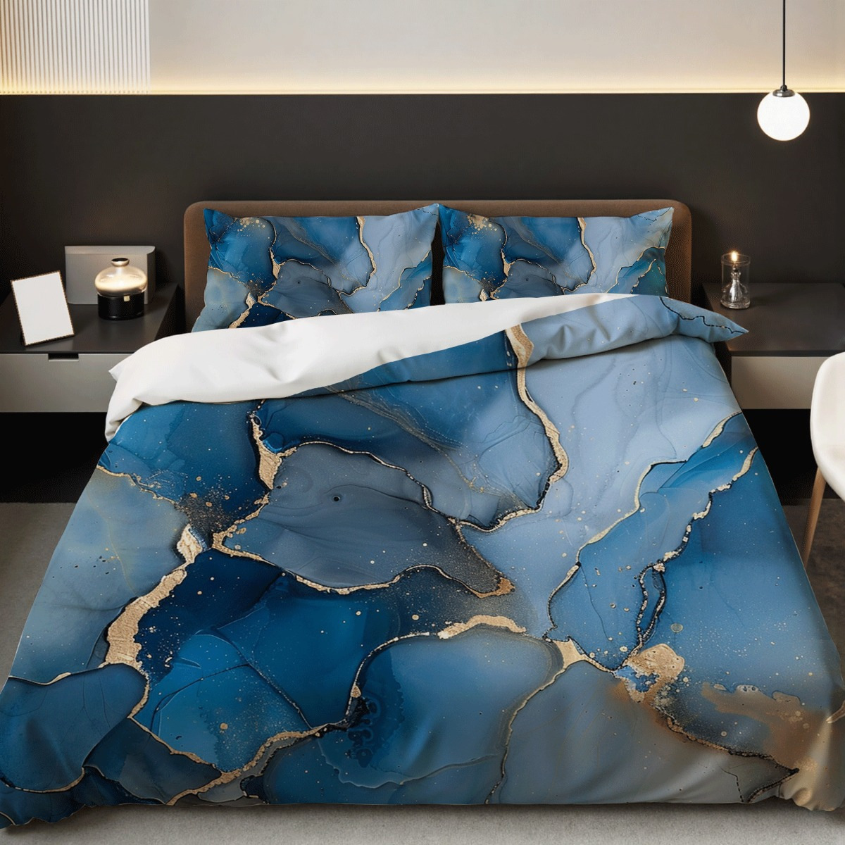 TEMU / JIT polvo oro mármol textura suave molienda impresión digital kit de colcha se puede ajustar