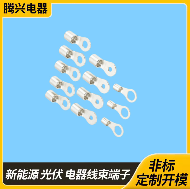 RNB2‑10 圆形裸端子 紫铜镀锡 O 型冷压接线端头 M10 孔径铜线耳