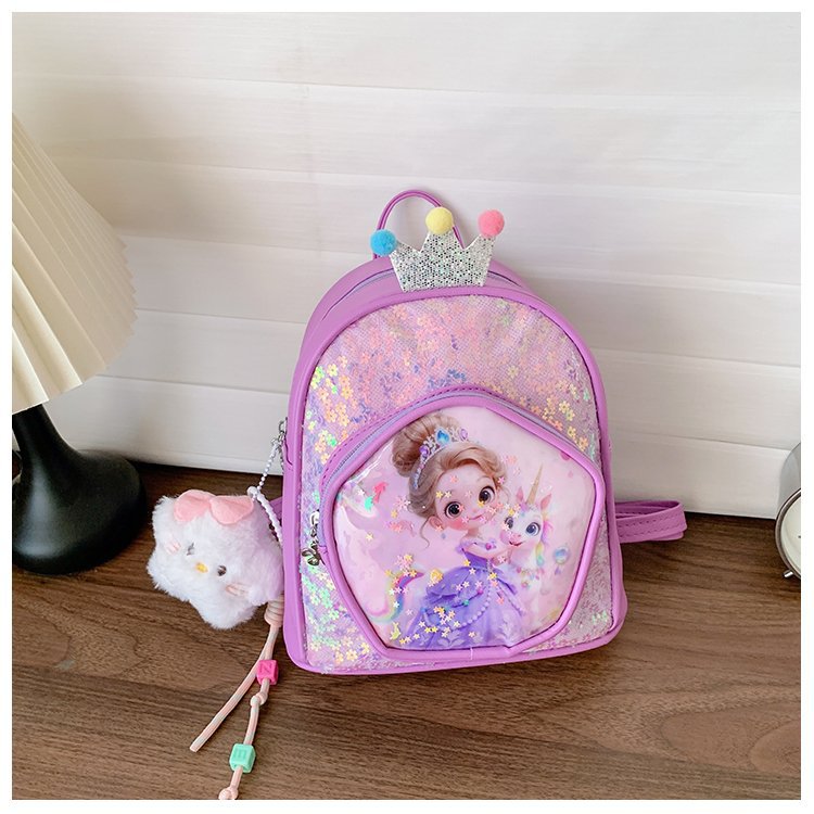 新儿童双肩包卡通亮片女孩背包幼儿园女孩可爱时尚洋气小公主书包
