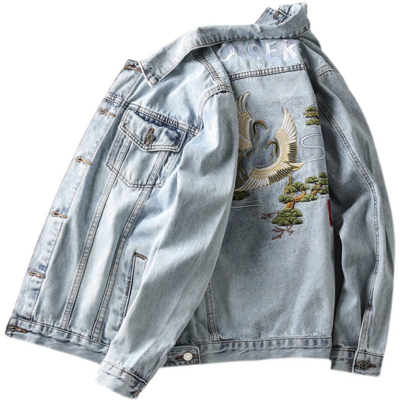 2023 primavera Vintage bordado Denim abrigo marca de moda de los hombres slim fit Primavera y Otoño Nueva chaqueta de la chaqueta de una sola pieza de entrega