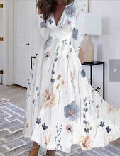 2023速卖通WISH爆款 秋冬V领长袖印花女士连衣裙女装