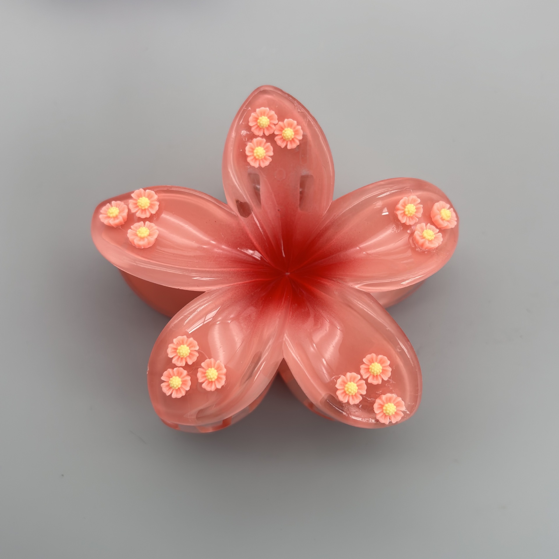 Pinza de pelo acrílica con flor de plumeria para mujer, accesorio de alta gama, pinza de tiburón, pinza de pelo cruzada para el verano.