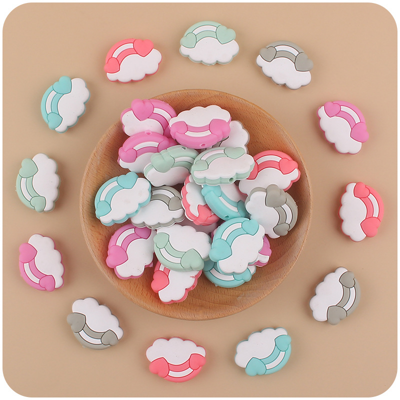 Nuevo bebé suministros de dibujos animados nube Arco Iris mordedor creativo bebé molar pezón cadena anti-caída cadena Accesorios