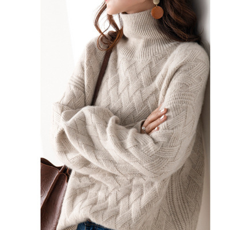 High Neck Threaded Warm Sweater Women's Autumn and Winter 2024 New Thickened Korean Loose Lazy Style Knitted Base Shirt
