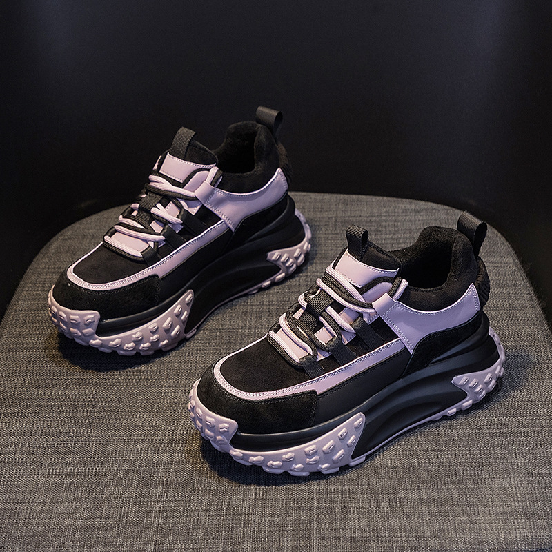 Fleece-lined Full-leather Dad For Women, 2026 Winter New Model, Thick-soled Sneakers, Casual, Fashionable, Versatile_vogvips.com
