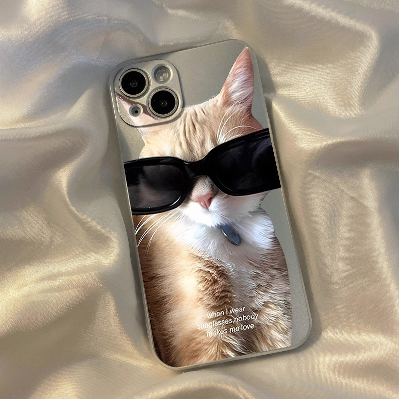 Funda para teléfono iPhone 14 Pro Max con diseño de gato y cachorro, compatible con Apple 13, anticaídas, 12, plateada galvanizada, XR, moderna, 7P, para parejas