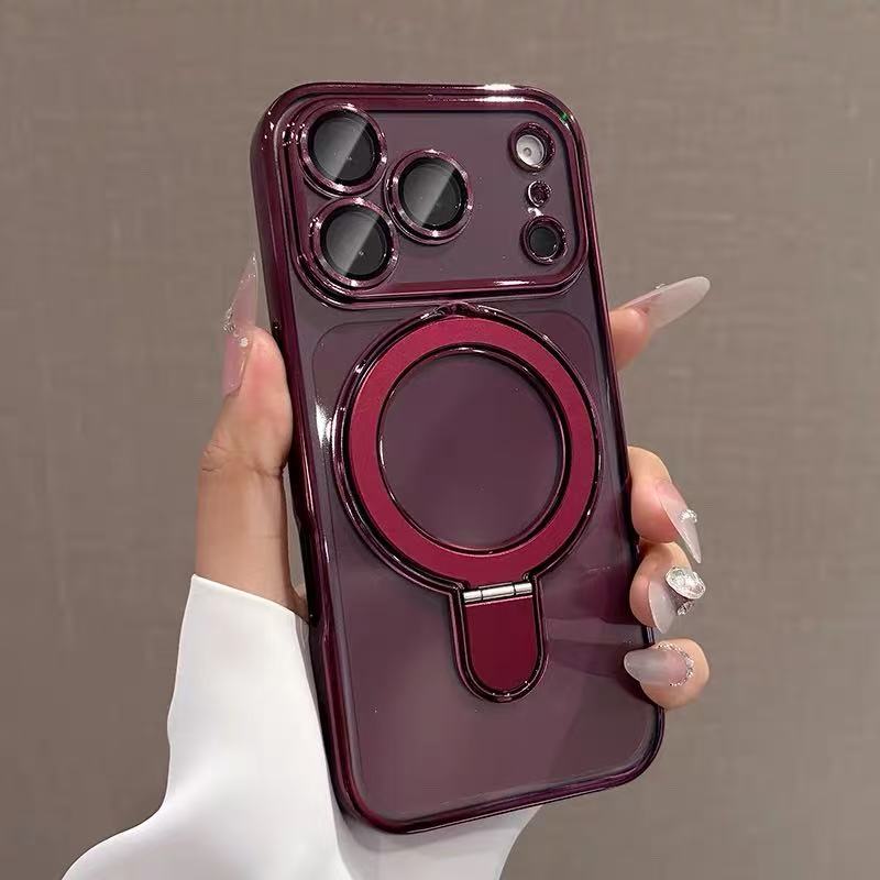 Suitable for Apple 18Promax Mobile Phone Case Magnetic Holder New Model 15 Anti-Fall Silicone Protective Cover 14 Transparent Full Cover