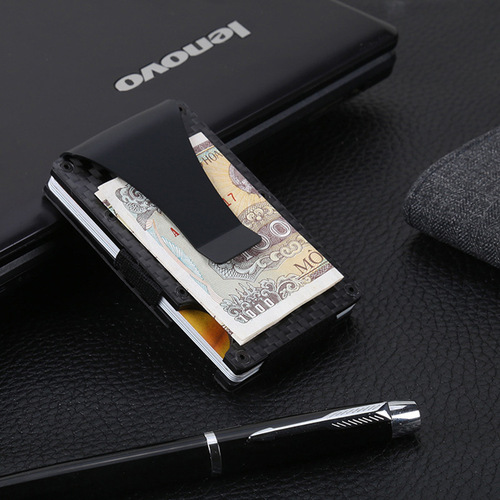 Amazon Factory Carbon Fiber RFID Anti-Theft Metal Card Holder Men's Simple Money Clip Wallet