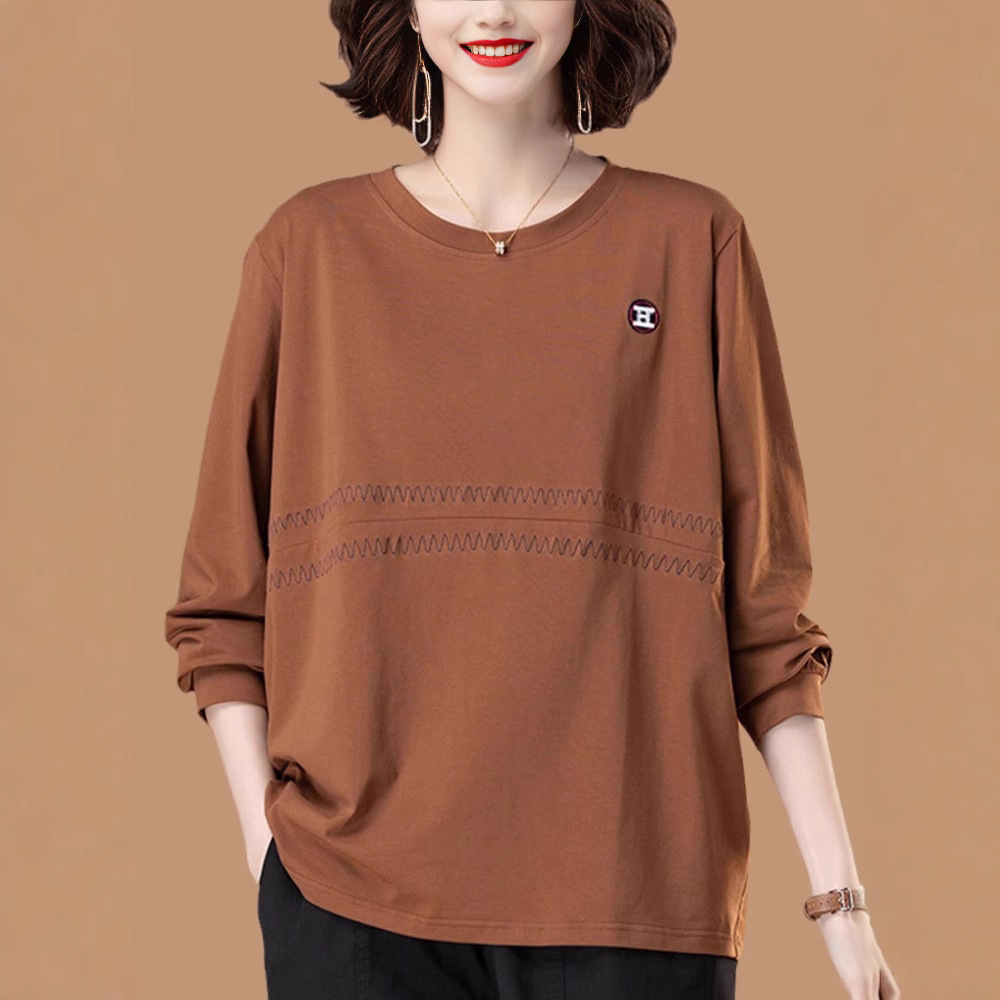 纯棉T恤女长袖2025年新款时尚百搭洋气中老年妈妈加肥加大码上衣