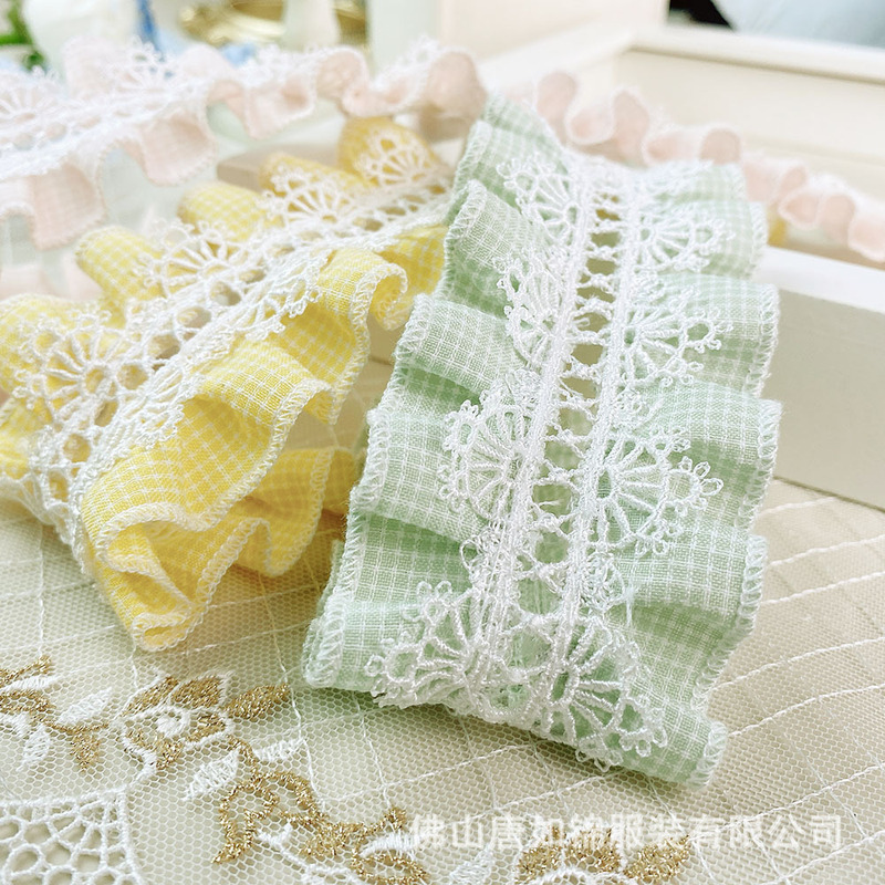 唐如锦花边 格子褶皱花边配件外套袖口洛丽塔头饰衣服装饰蕾丝|undefined