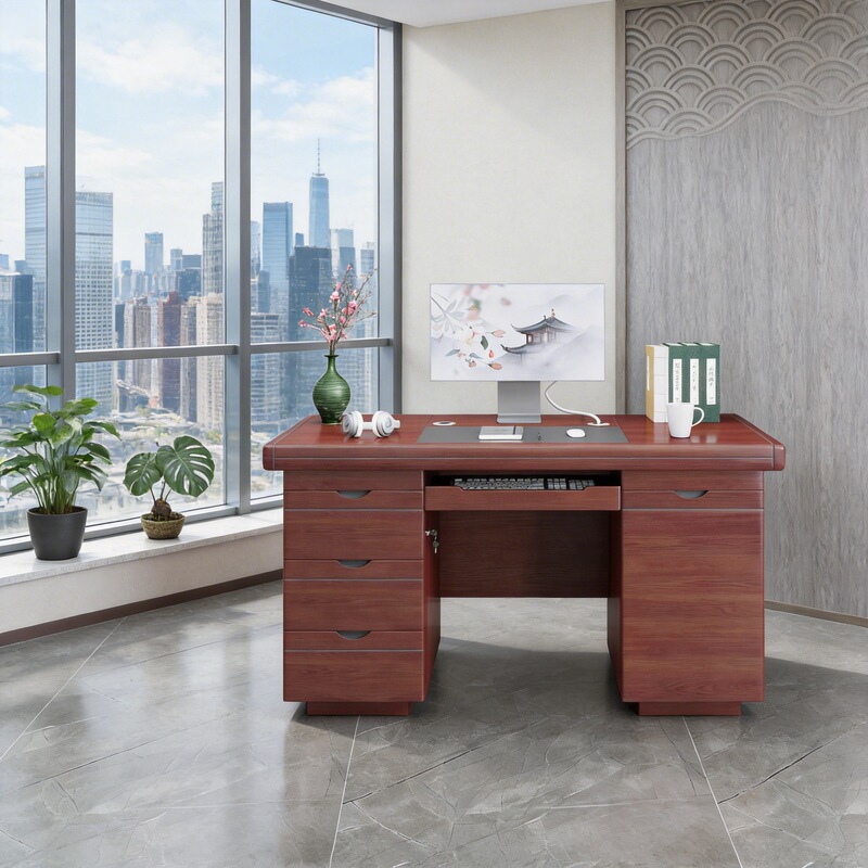 Employee Desk, Home-Use Paint, Solid Wood Desktop Computer with Drawer, Financial Desk, Executive Office Staff