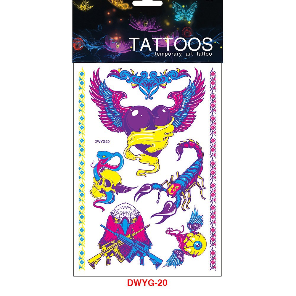 Tatuajes Temporales Fluorescentes para Brazo de Papel de Transferencia de Agua, Impermeable para Halloween