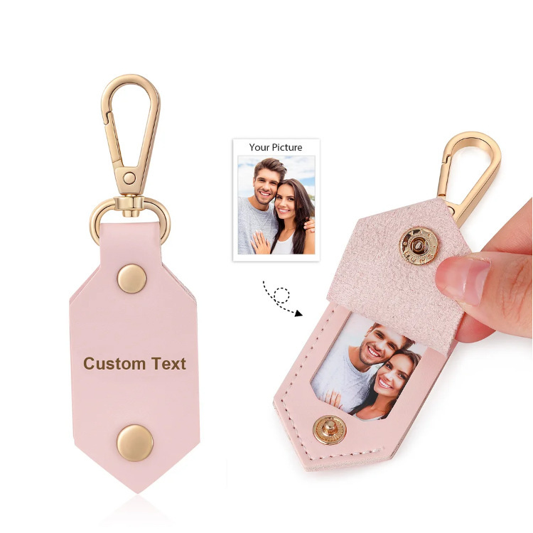 in stock PU Leather Photo Keychain One Inch Photo Portable Key Pendant Head Photo Gift Key Storage Bag