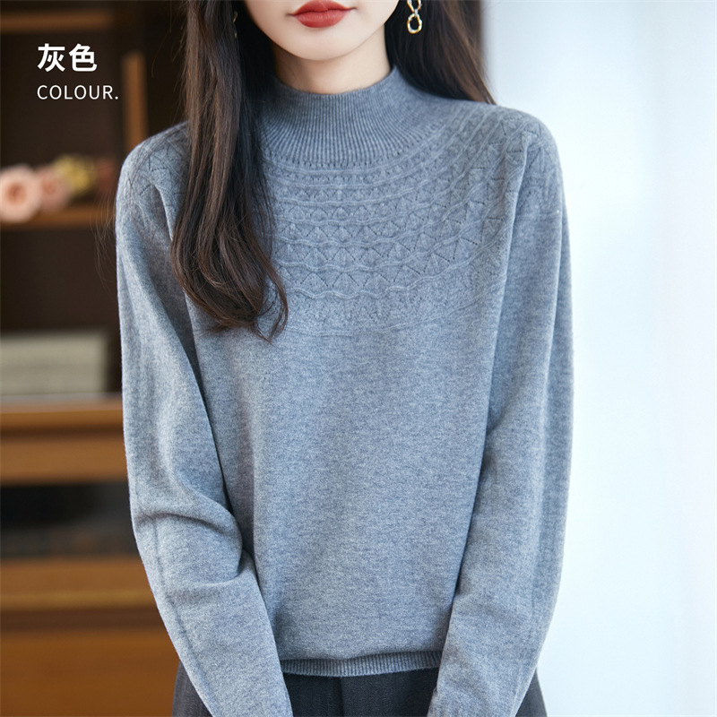 一线成衣镂空针织衫女秋冬新款内搭打底衫套头长袖无缝半高领毛衣|undefined