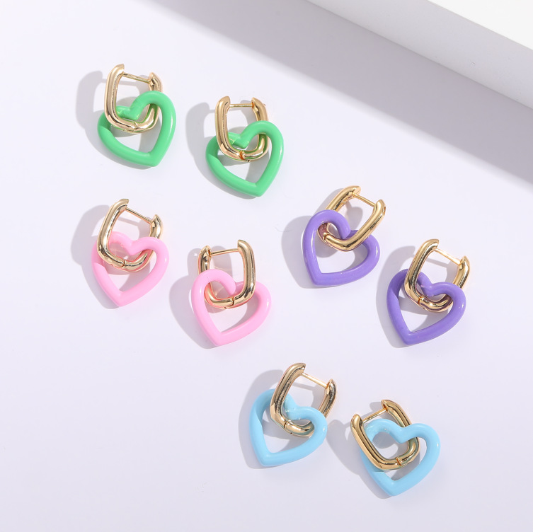 7g Weight No Inlaid Inlay Material Earrings Classification Wedding, Birthday, Festival Occasion New Fashion Paint Heart-shaped 14k Gold-plated Copper Earrings