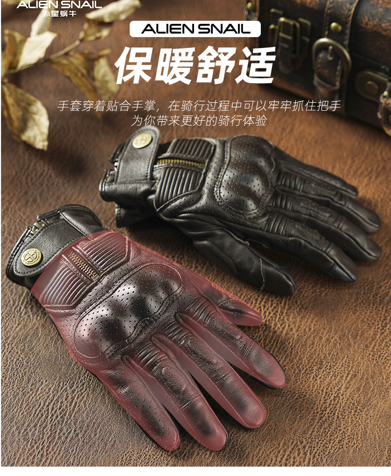 Alien Snail V8 Motorcycle Cycling Gloves Imported Goatskin Soft and Wear-Resistant Hand Back Joint Pu Protection Spring & Fall Style