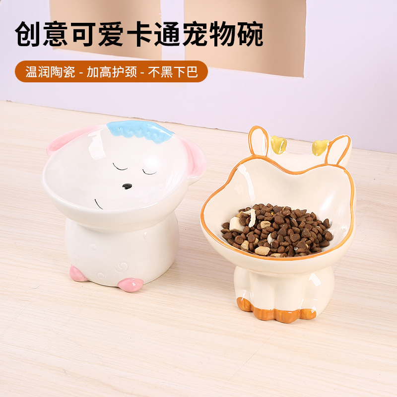 창조적 인 세라믹 애완 동물 그릇 만화 그린 큰 그릇 입 목 보호 검은 턱 물 음식 고양이 그릇 다목적