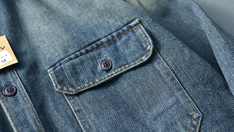 Vintage Washed Denim Overshirt For Men Loose Workwear Jacket_voghion.com