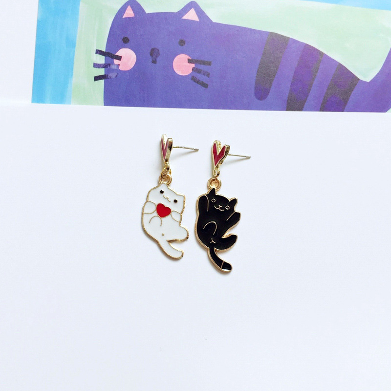 9g Weight Drop Earrings Classification 1 Pair Quantity Daily Occasion Alloy Material Cat Pattern Women'S Gender Enamel Design Cute Style Cute Cat Alloy Enamel Women's Drop Earrings 1 Pair 13