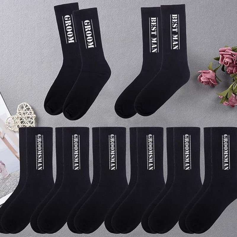 Cross-Border Exclusive Socks for Groomsmen and Groomsmen, Classy Wedding Gift Socks, Breathable Cotton Material, Export Export