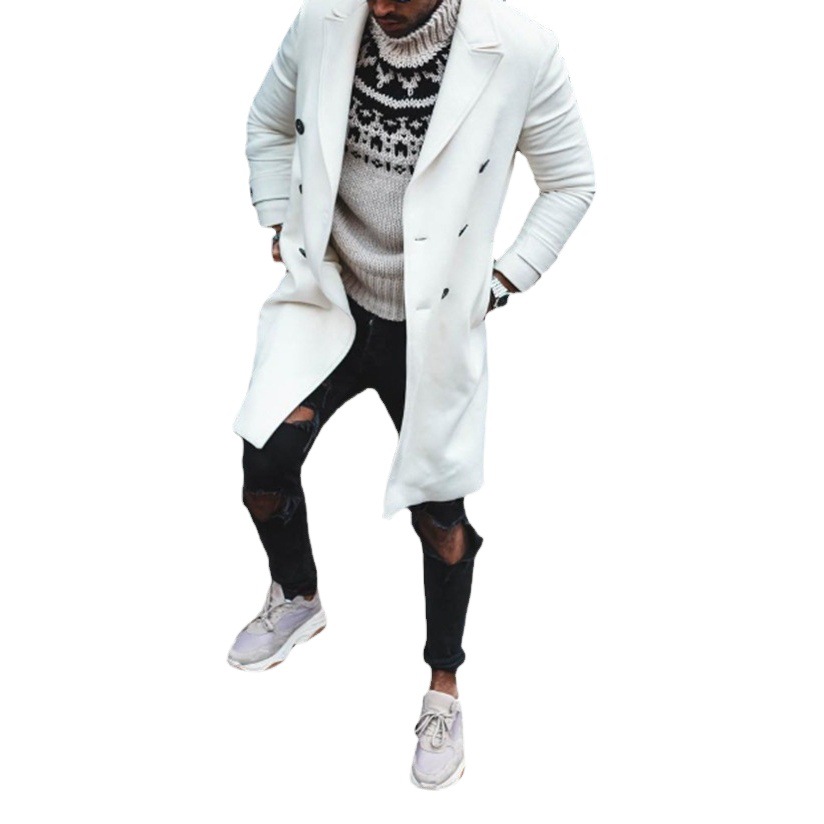 Los hombres europeos y americanos de lana simple abrigo exportación Comercio exterior color sólido rompevientos Amazon deseo medio-longitud abrigo de lana hombres