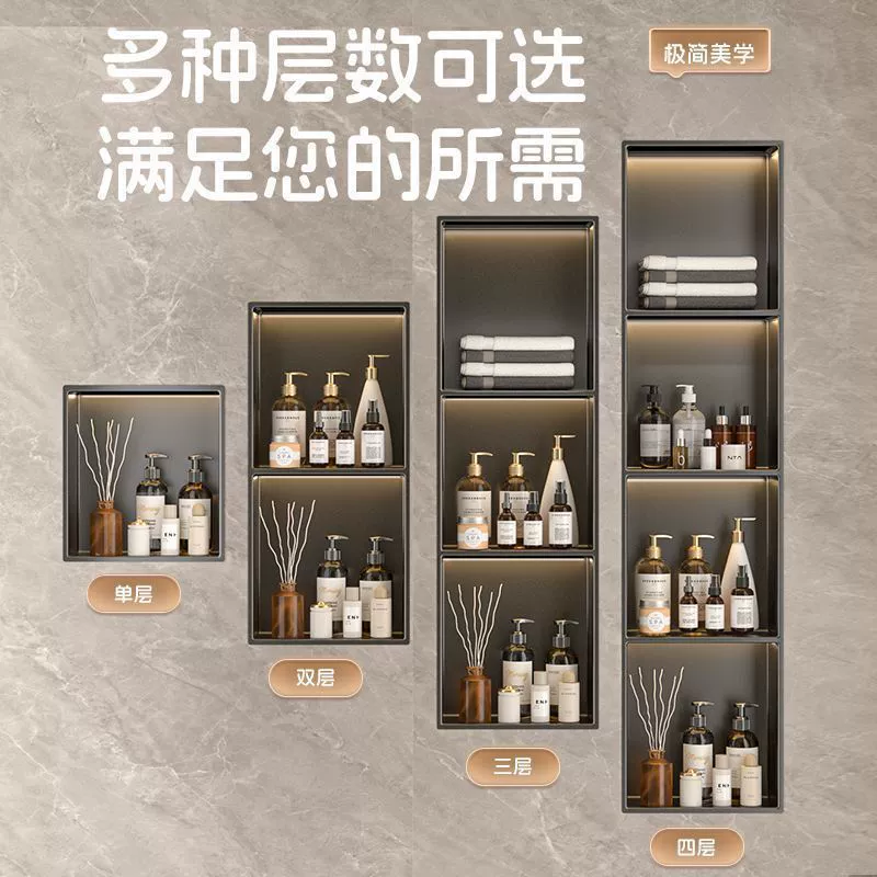 Встраиваемая ниша для ванной из нержавеющей стали с подсветкой, металлическая полка для туалета, индивидуальный заказ встроенных шкафов для хранения в ванной