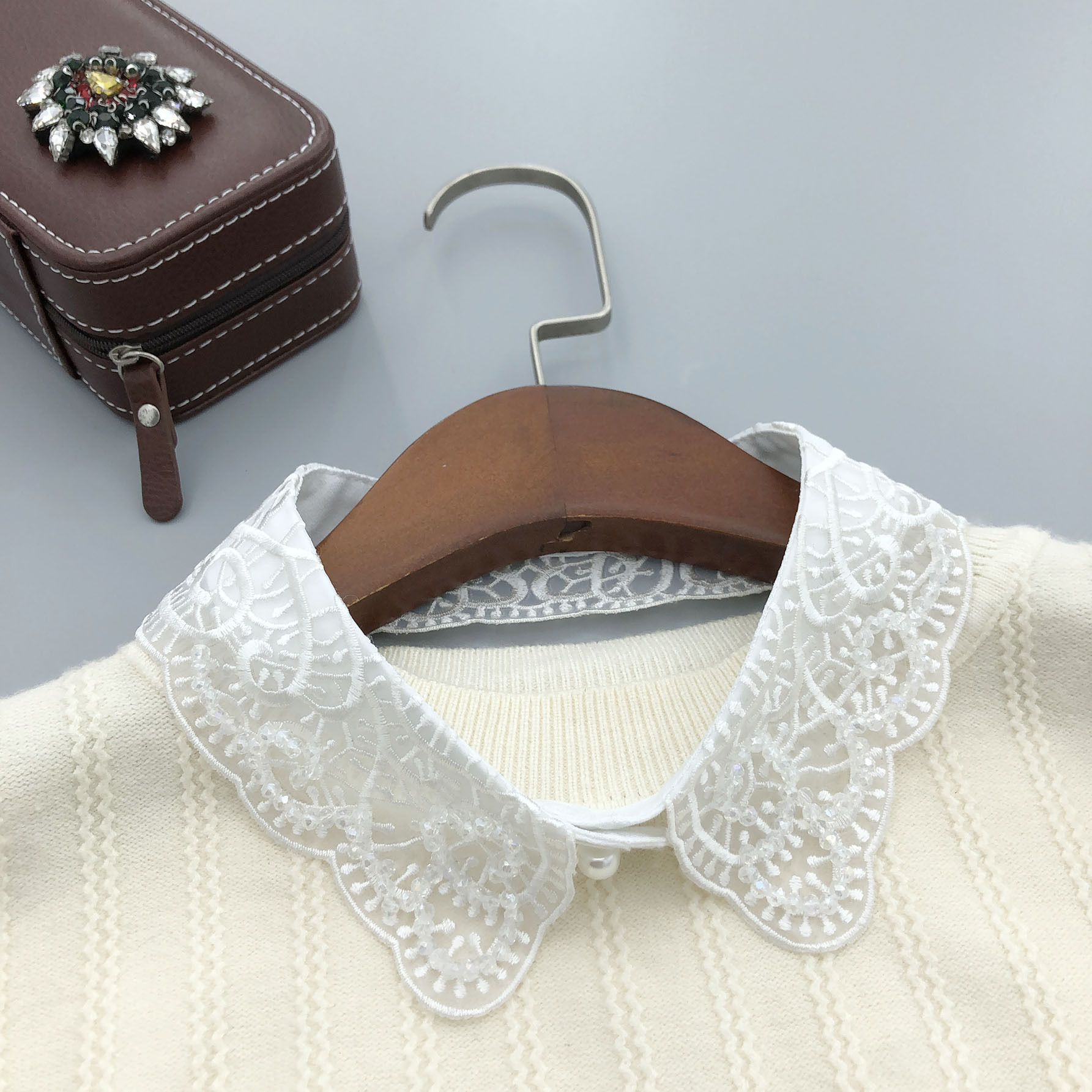 水晶珠假领子白色刺绣假领子 韩版衬衫假领子 2015年新款百搭假领