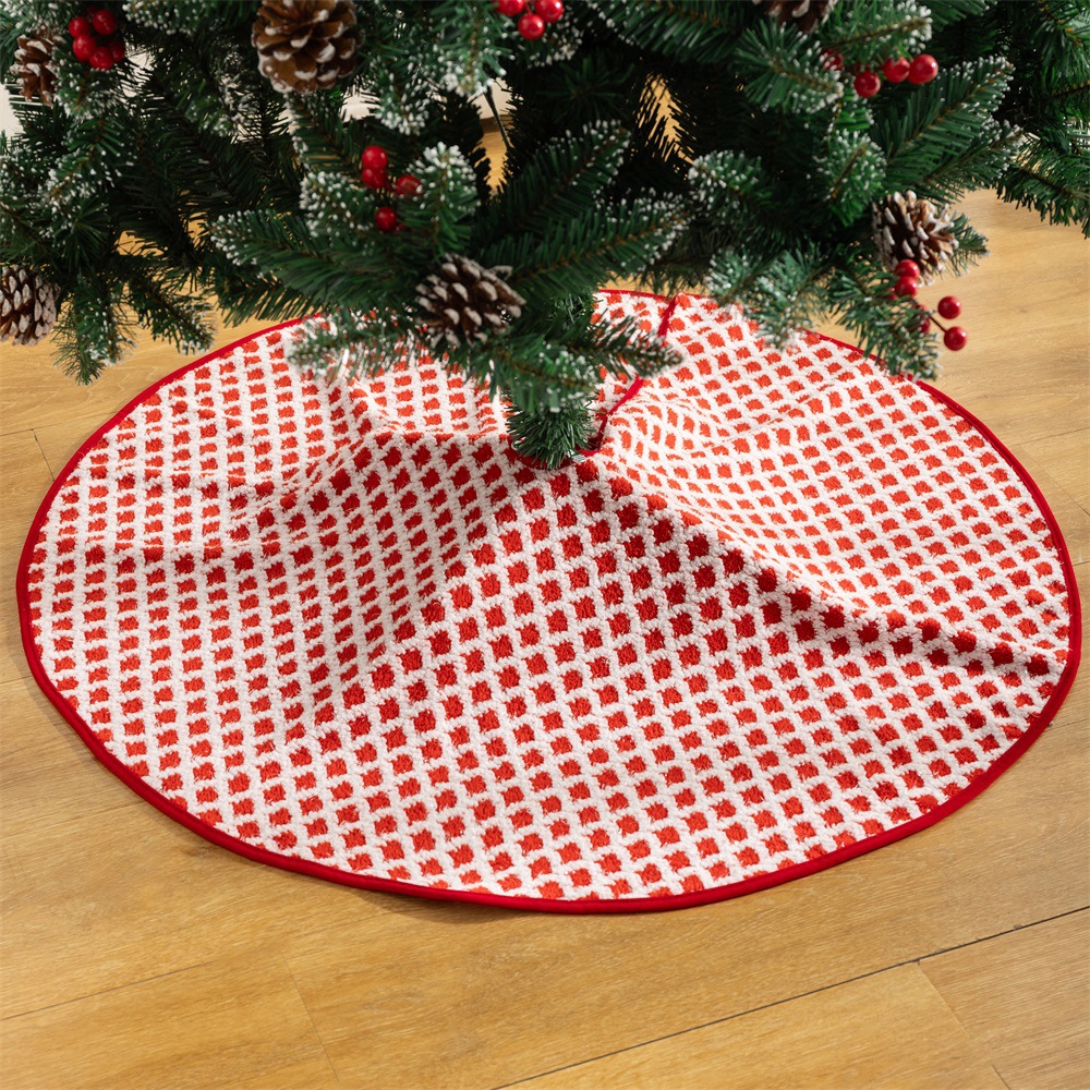 Nuevo estilo transfronterizo de Navidad cuadrado falda de árbol de peluche a cuadros decoración de tela flocada fiesta suministros de Navidad artesanías