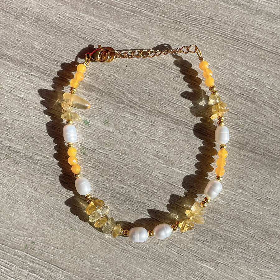 Fashion Irregular natural stone Pearl Titanium Steel Beaded Bracelets 1 Piece